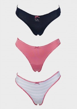 gsecret - Γυναικείο string cotton διακοσμητικό φιογκάκι. Συσκευασία 3pack. MULTI COLOUR